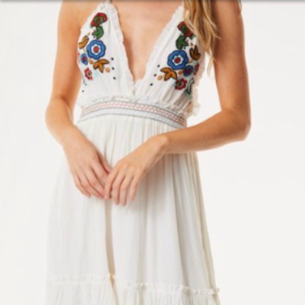 LeTarte Flower Halter Dress. Sizes XS-L, White